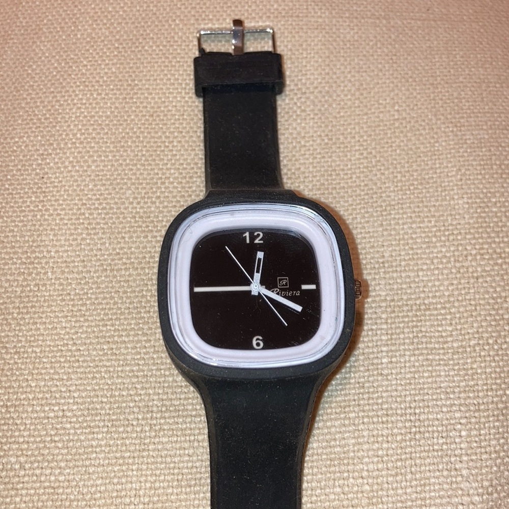 Mens Riviera Watch Square Face Silicone Black Band